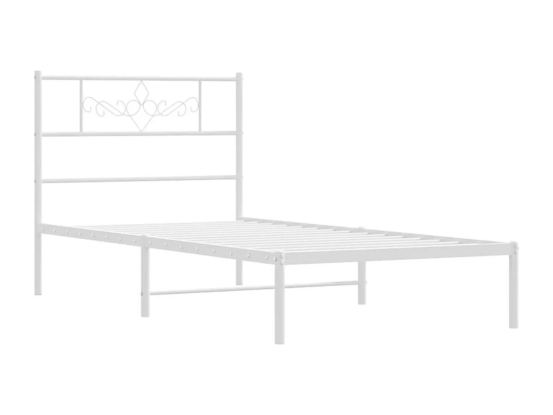 Lit simple | Lit adulte, enfant | Cadre de lit métal avec tête de lit blanc 75x190cm