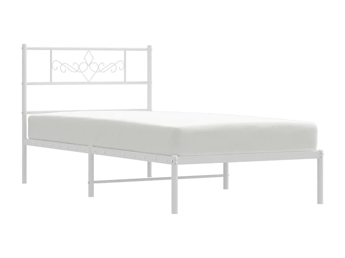 Lit simple | Lit adulte, enfant | Cadre de lit métal avec tête de lit blanc 75x190cm