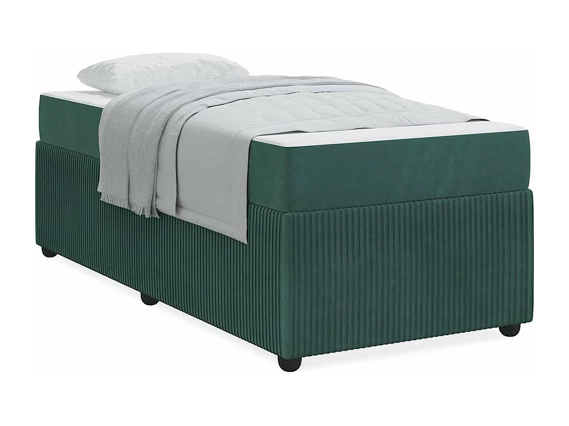 Lit simple | Lit adulte, enfant | Cadre de lit avec matelas Vert foncé 100x200 cm Velours