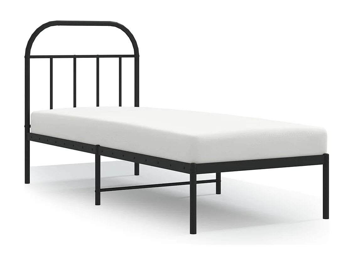 Lit simple | Lit adulte, enfant | Cadre de lit métal avec tête de lit noir 75x190 cm