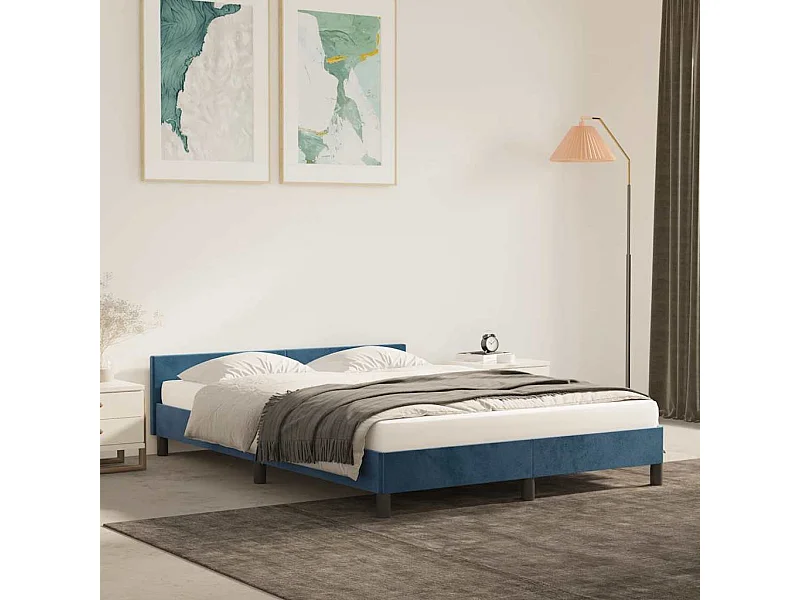 Lit double | Lit adulte | Cadre de lit bleu foncé 140x200 cm velours