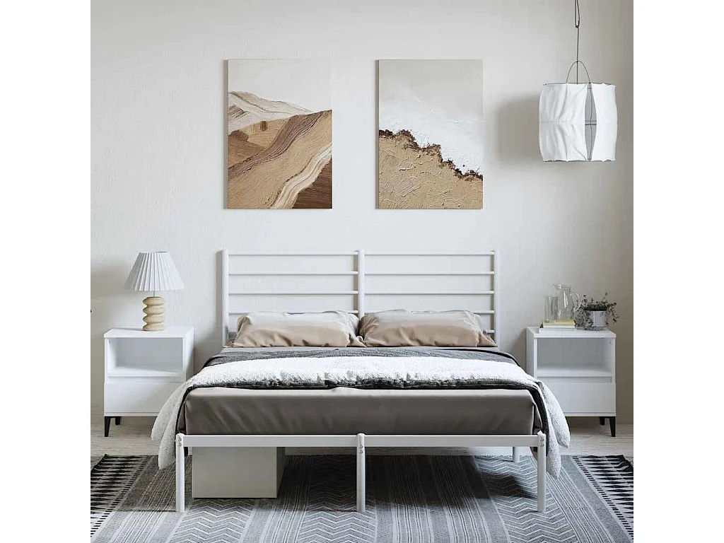 Lit double | Lit adulte | Cadre de lit métal et tête de lit blanc 135x190 cm
