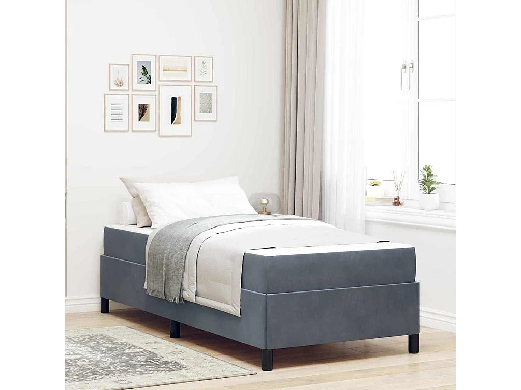 Lit simple | Lit adulte, enfant | Cadre de lit Gris foncé vert foncé et blanc 90x190 cm