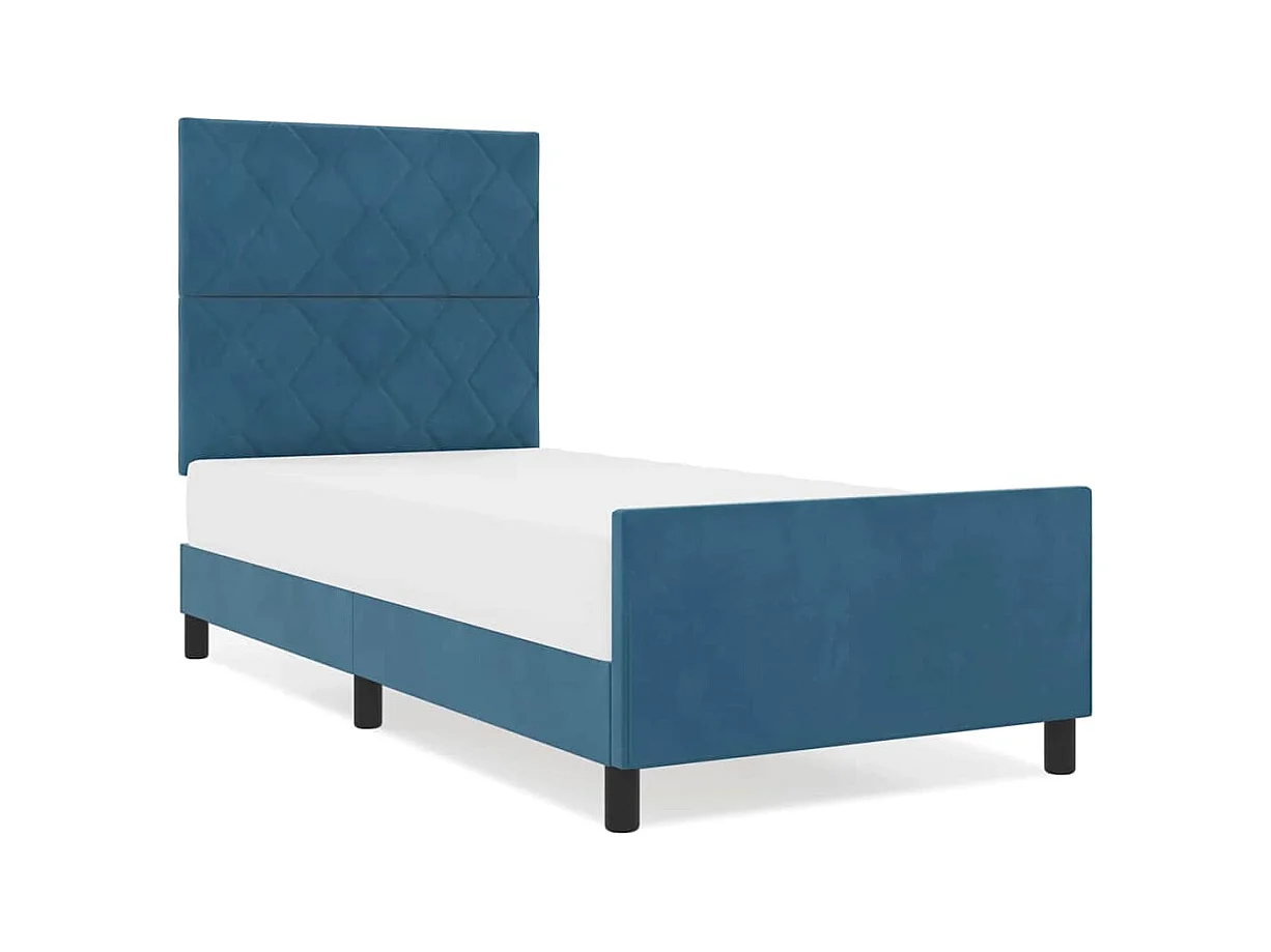 Lit simple | Lit adulte, enfant | Cadre de lit avec tête de lit Bleu foncé 90x190 cm Velours