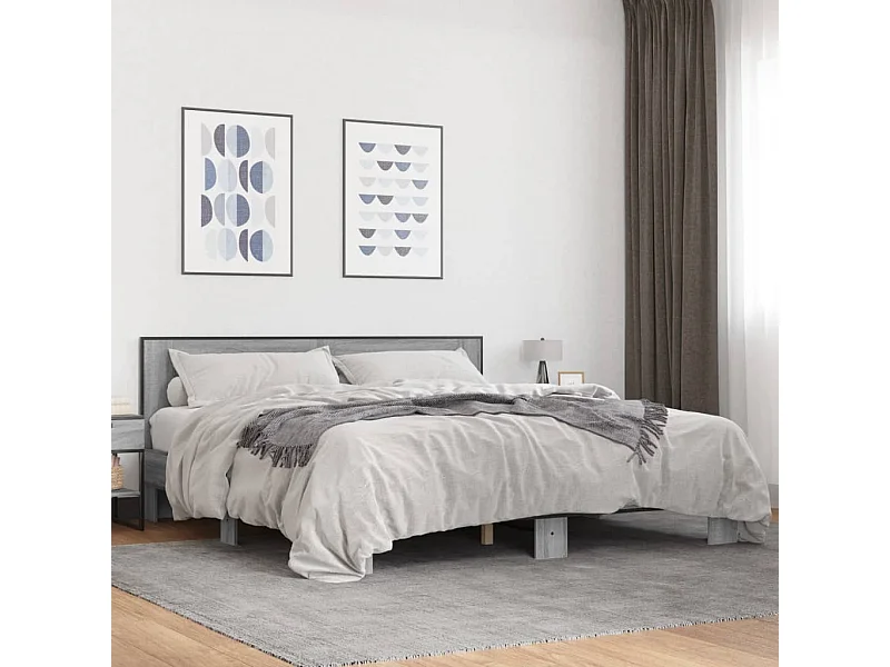 Lit double | Lit adulte | Cadre de lit sonoma gris 200x200 cm