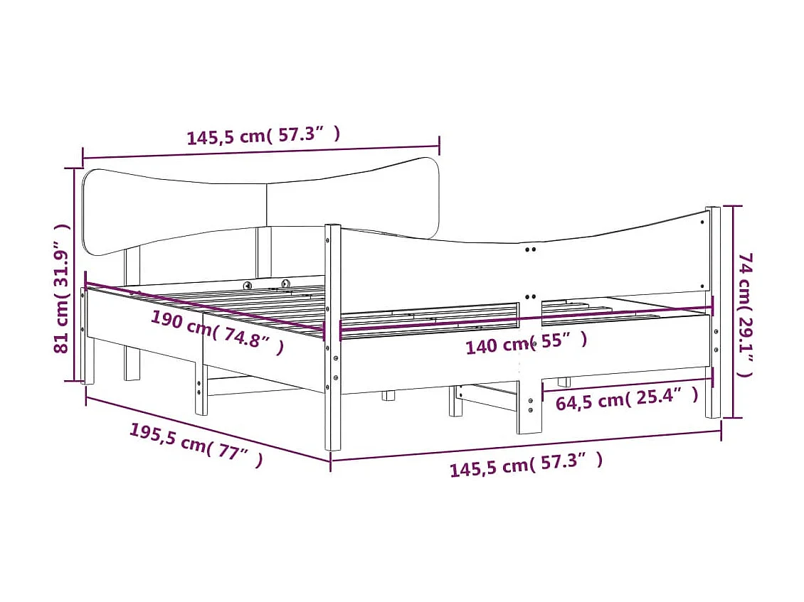 Lit double | Lit adulte | Cadre de lit cire marron 140x190cm bois pin massif