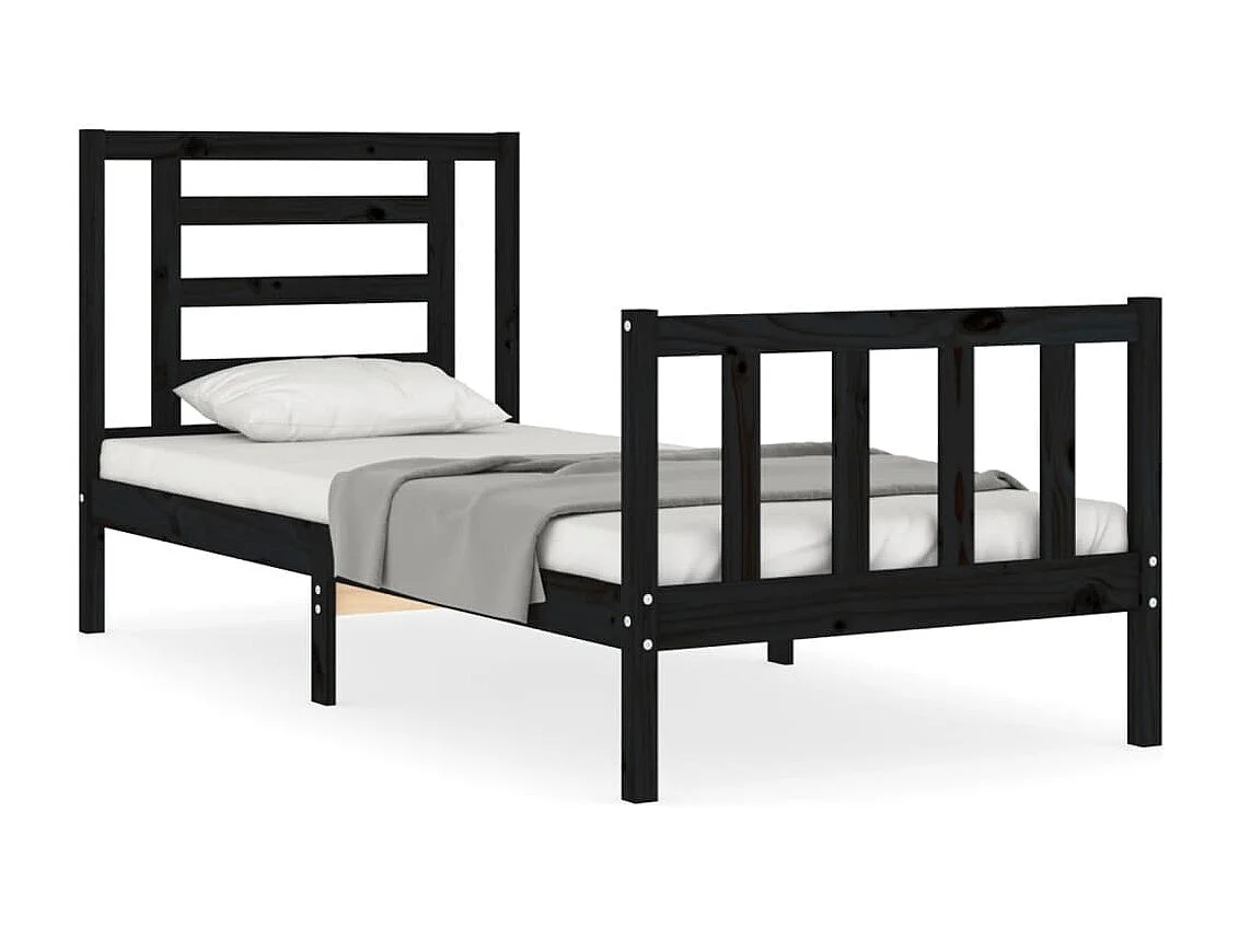 Lit simple | Lit adulte, enfant | Cadre de lit noir bois de pin massif 75x190 cm