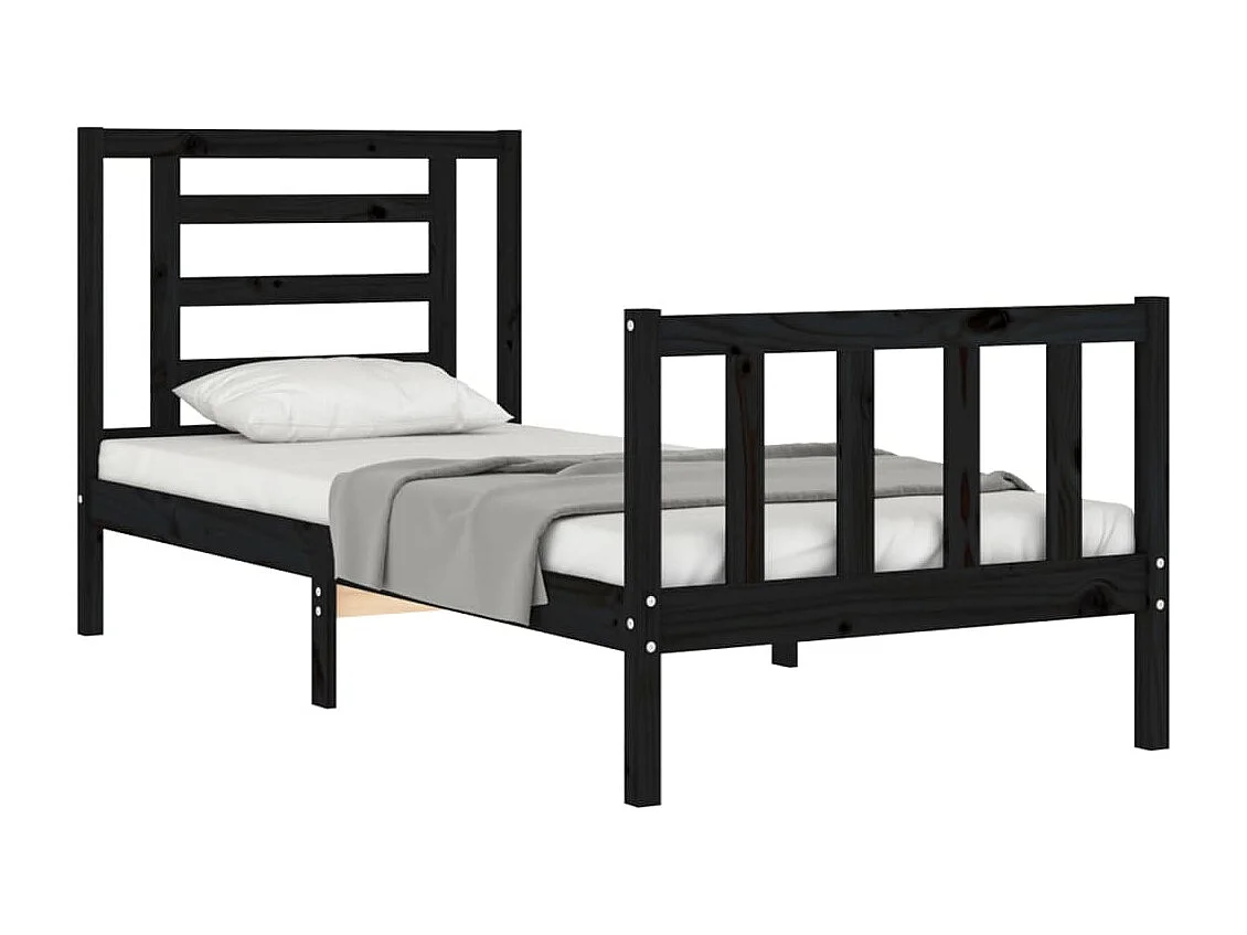 Lit simple | Lit adulte, enfant | Cadre de lit noir bois de pin massif 75x190 cm
