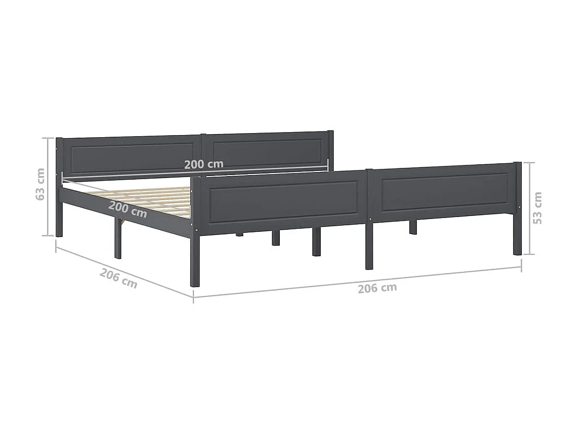 Lit double | Lit adulte | Cadre de lit bois massif de pin gris 200x200 cm