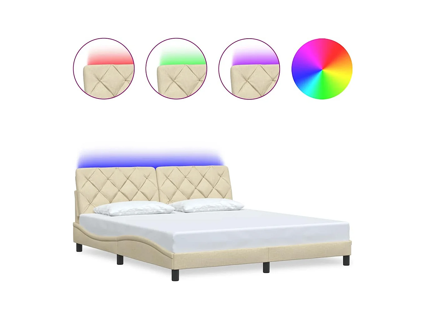 Letto per adulti | Letto matrimoniale | Giroletto con LED senza Materasso Crema 180x200 cm in Tessuto