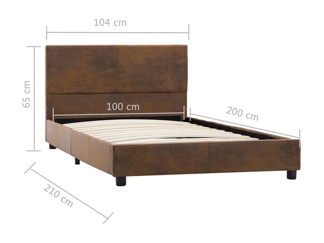 Lit simple | Lit adulte, enfant | Cadre de lit marron similicuir daim 100x200 cm