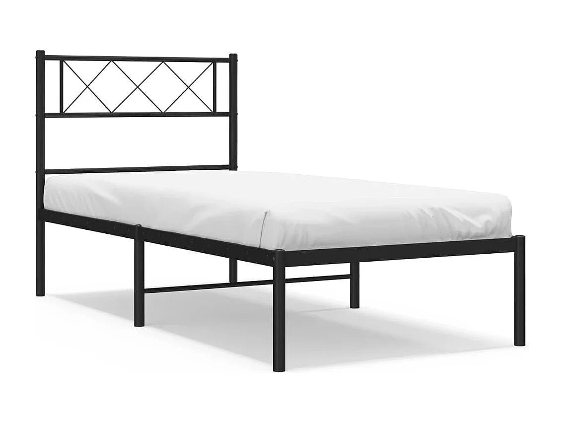 Lit simple | Lit adulte, enfant | Cadre de lit métal avec tête de lit noir 75x190 cm