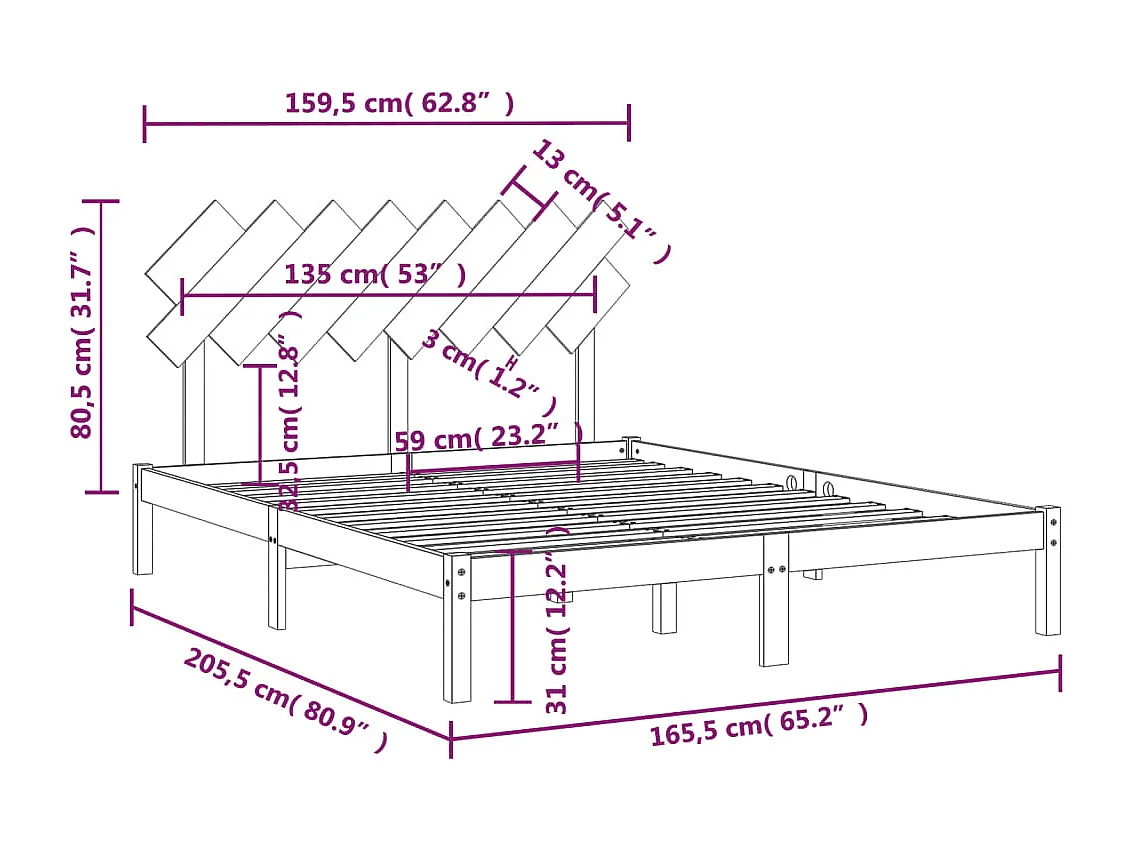 Lit double | Lit adulte | Cadre de lit blanc 160x200 cm bois massif