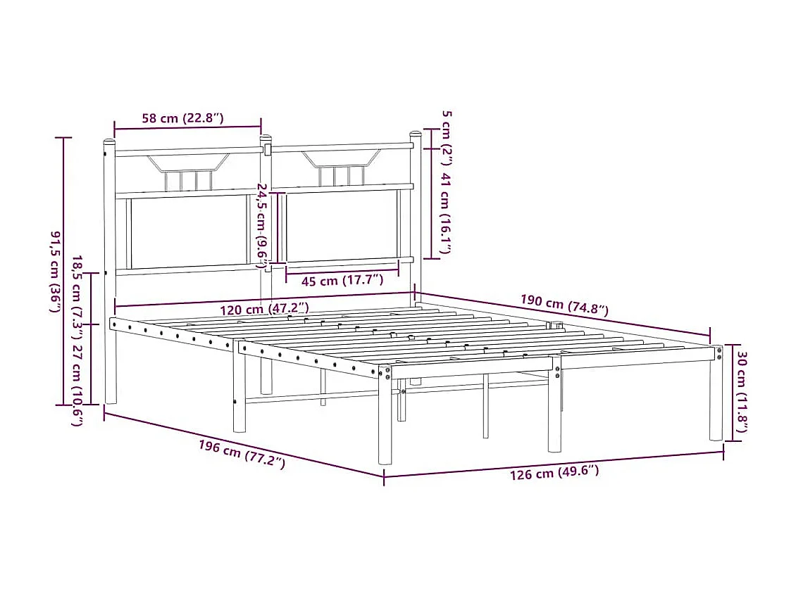 Letto per adulti | Letto singolo | Giroletto senza Materasso Rovere Marrone 120x190 cm Truciolato