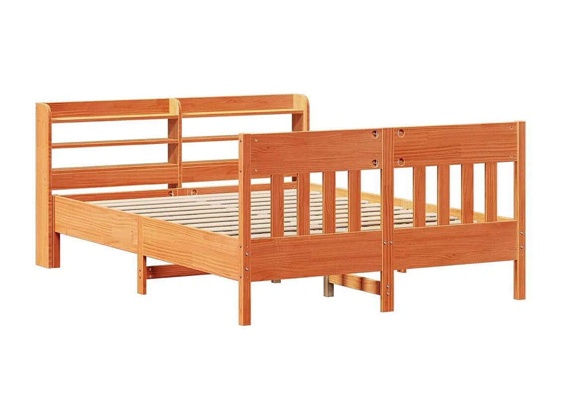 Lit double | Lit adulte | Cadre de lit cire marron 140x200cm bois pin massif