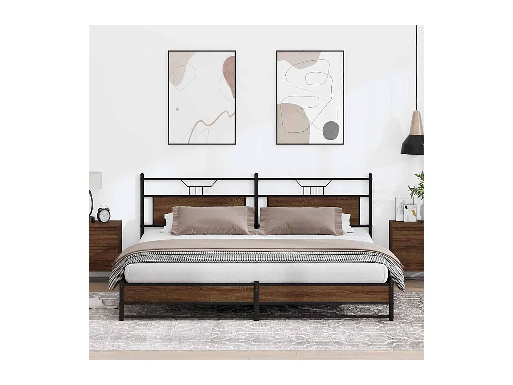 Letto per adulti | Letto matrimoniale | Giroletto senza Materaso in Metallo Rovere Marrone 193x201 cm