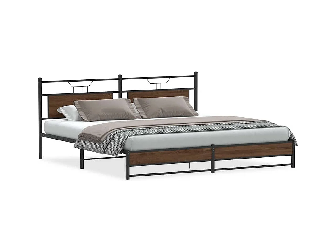Letto per adulti | Letto matrimoniale | Giroletto senza Materaso in Metallo Rovere Marrone 193x201 cm