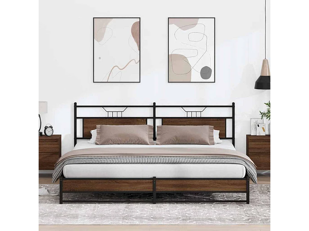 Lit double | Lit adulte | Cadre de lit en métal chêne marron 193x203 cm