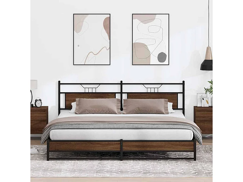 Lit double | Lit adulte | Cadre de lit en métal chêne marron 193x203 cm