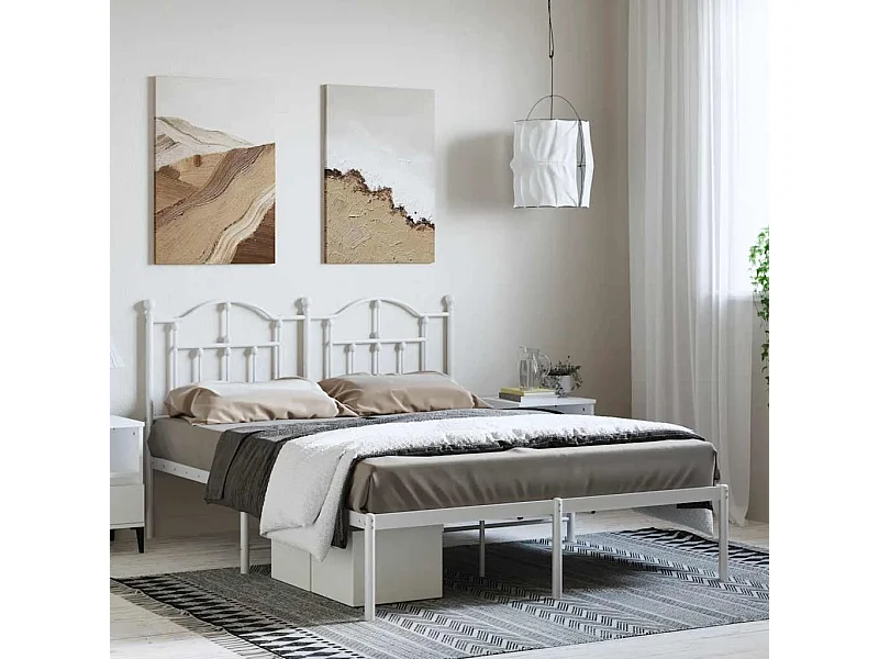 Lit double | Lit adulte | Cadre de lit métal et tête de lit blanc 135x190 cm