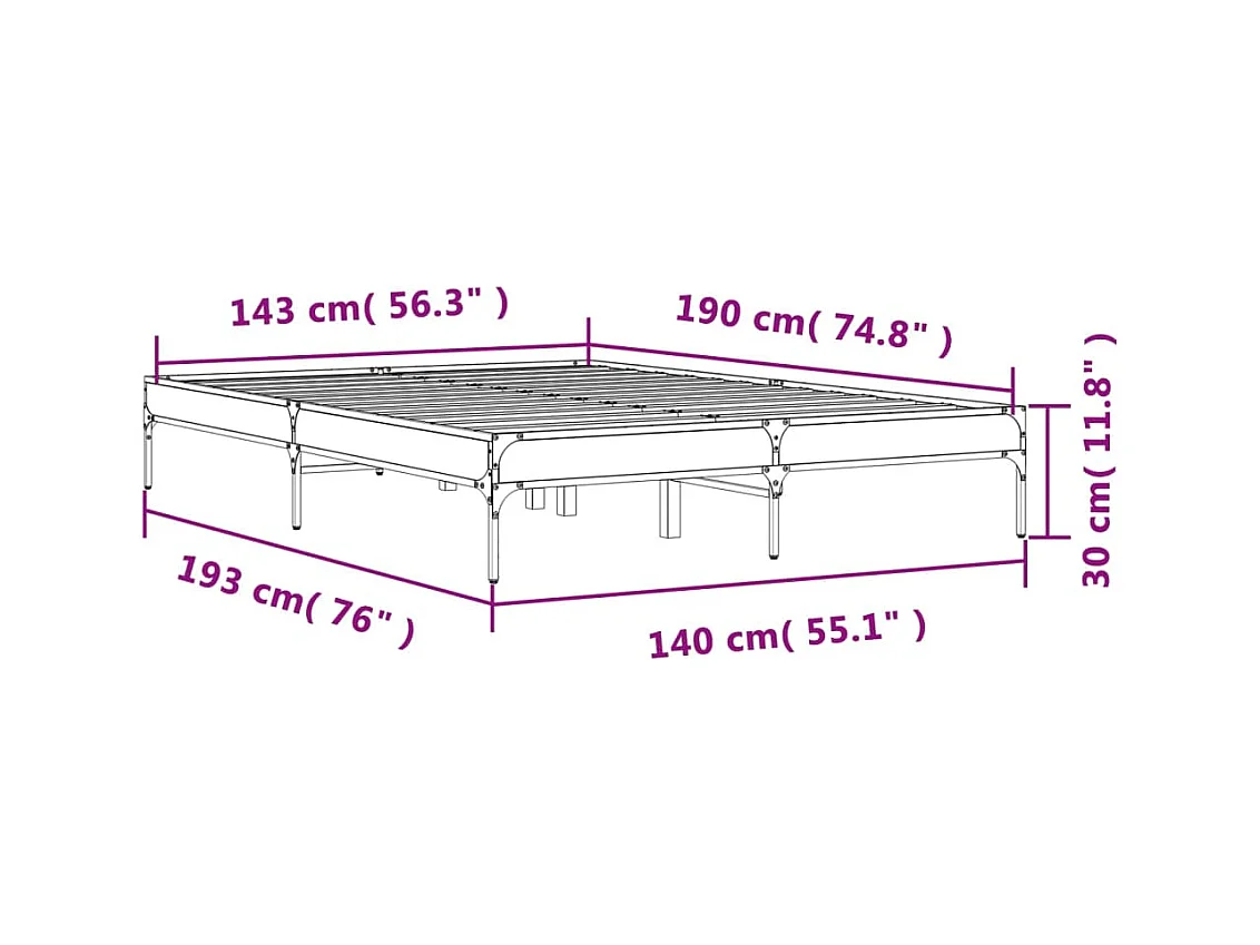 Lit double | Lit adulte | Cadre de lit sonoma gris 140x190 cm