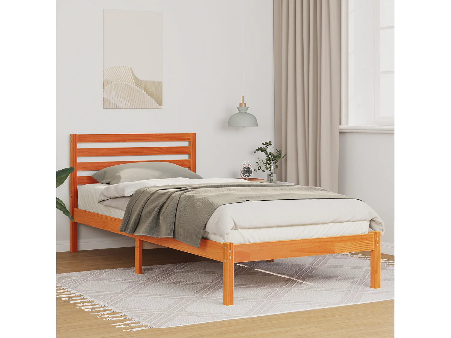 Lit simple | Lit adulte, enfant | Cadre de lit Marron cire 100x210 cm Bois massif en pin