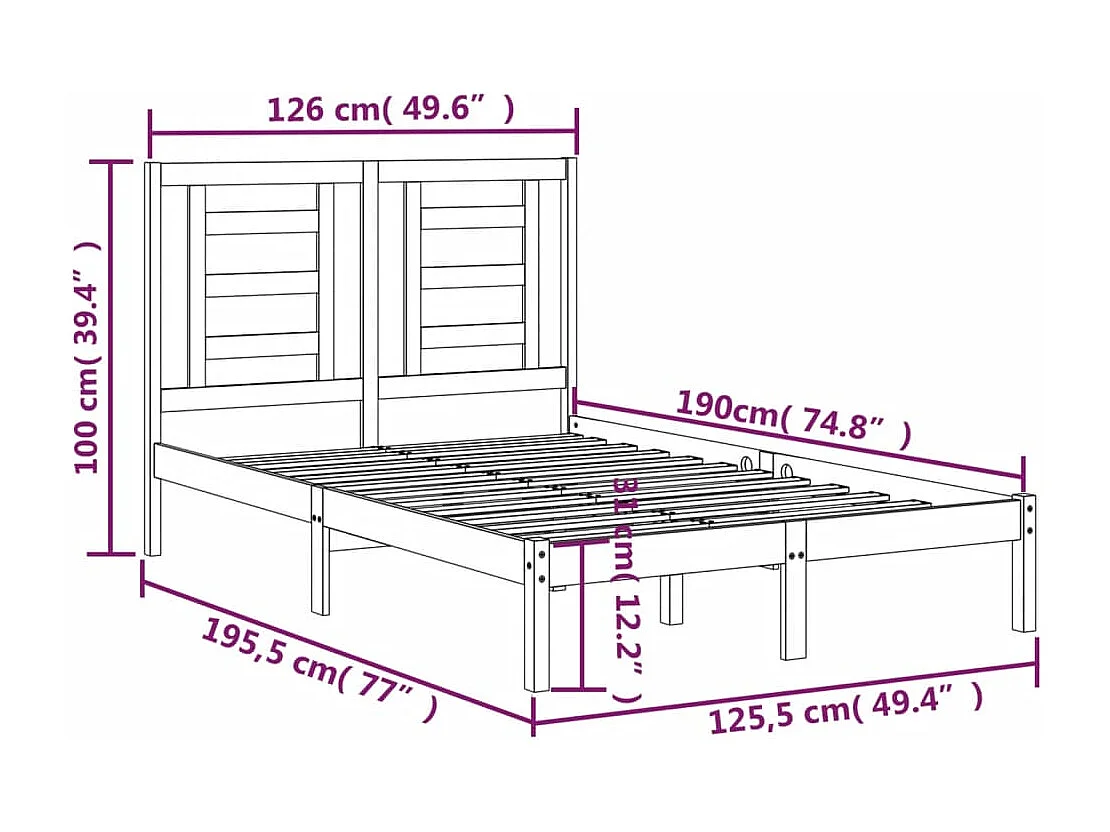 Lit simple | Lit adulte, enfant | Cadre de lit blanc 120x190 cm bois massif