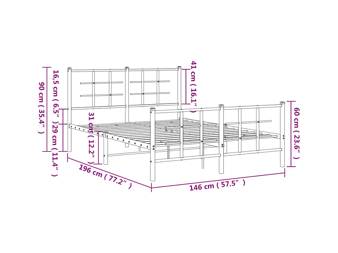 Lit double | Lit adulte | Cadre de lit métal et pied de lit blanc 140x190 cm