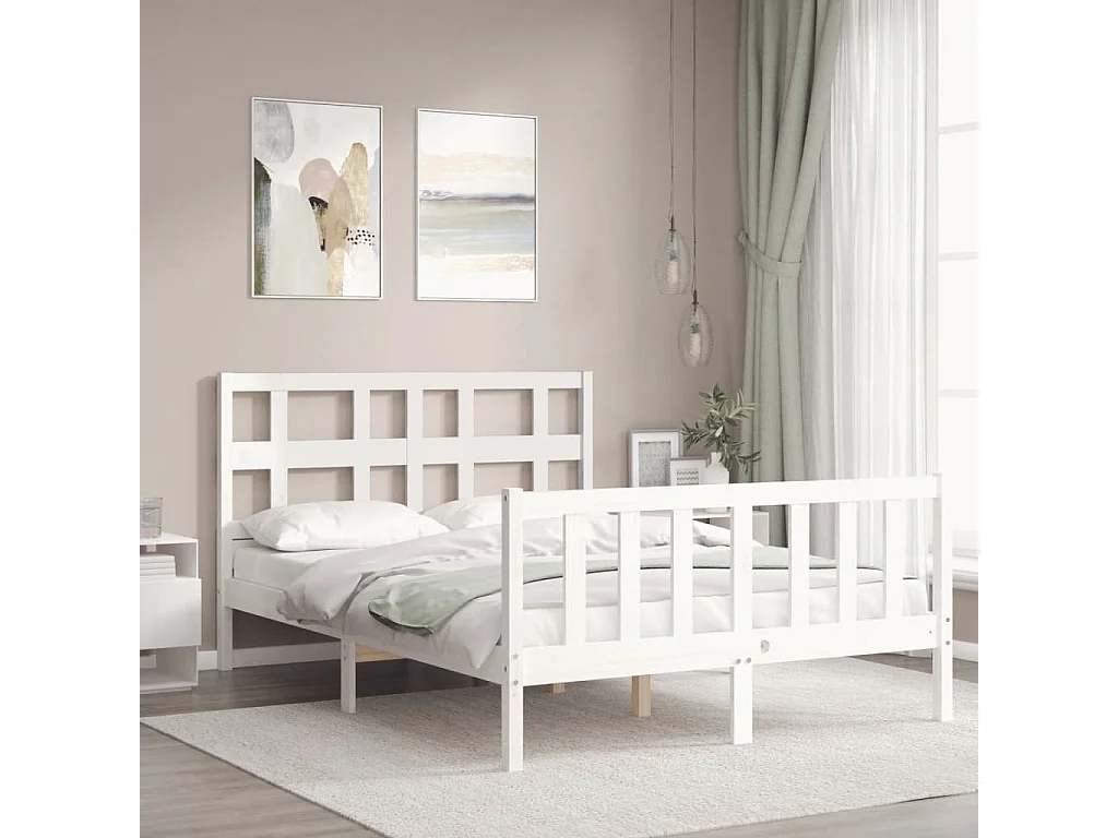 Lit double | Lit adulte | Cadre de lit blanc 140x200 cm bois de pin massif