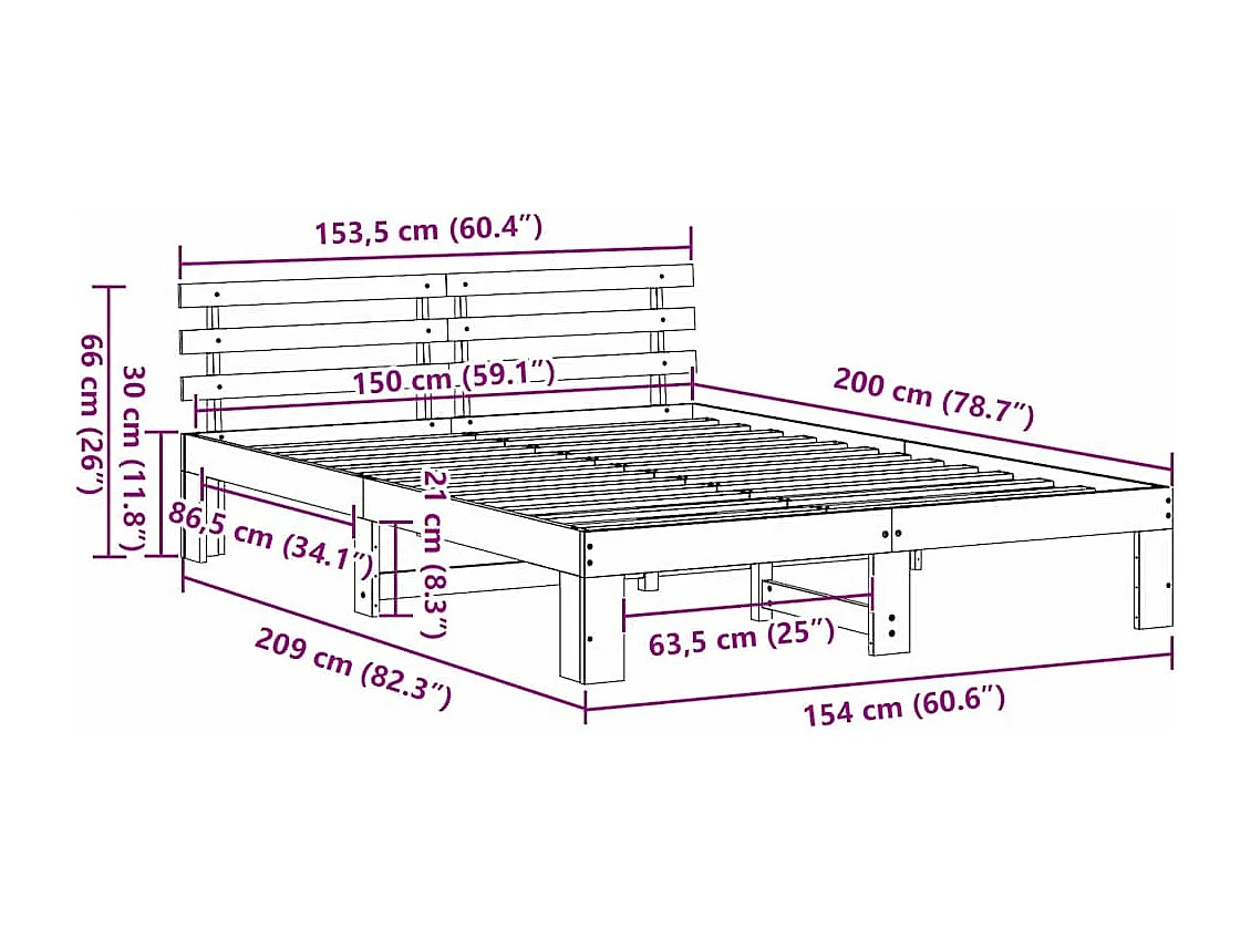 Lit double | Lit adulte | Cadre de lit Blanc 150x200 cm Bois de pin massif