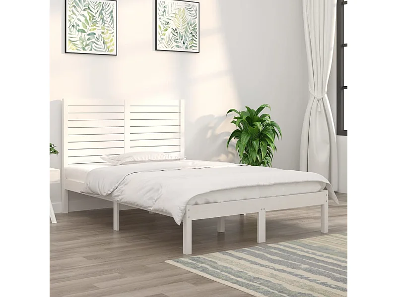 Lit double | Lit adulte | Cadre de lit blanc 135x190 cm bois massif