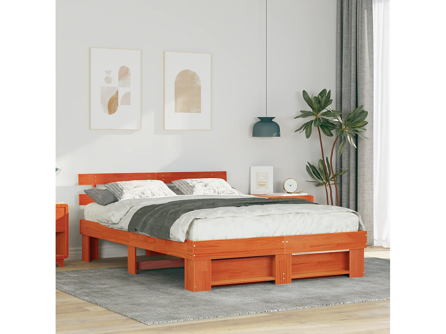 Lit double | Lit adulte | Cadre de lit Marron cire 150x200 cm Bois massif en pin