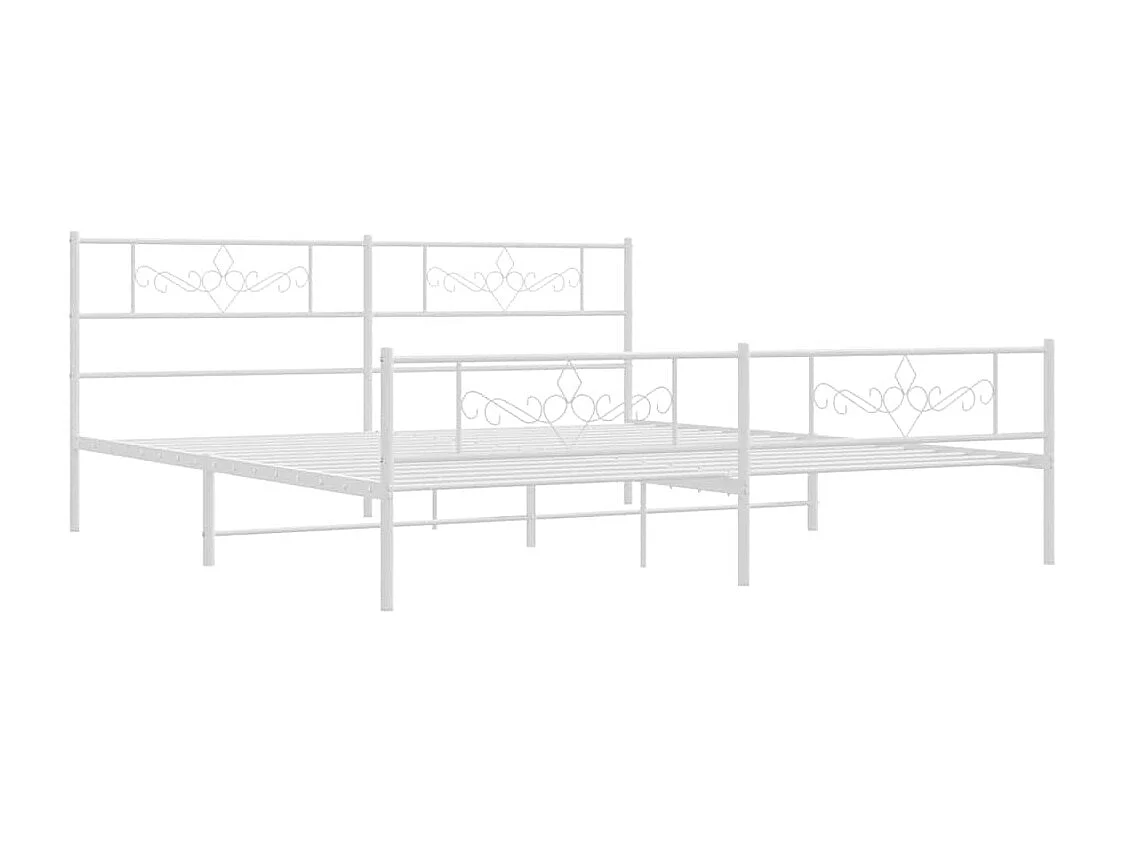 Lit double | Lit adulte | Cadre de lit métal et pied de lit blanc 183x213 cm