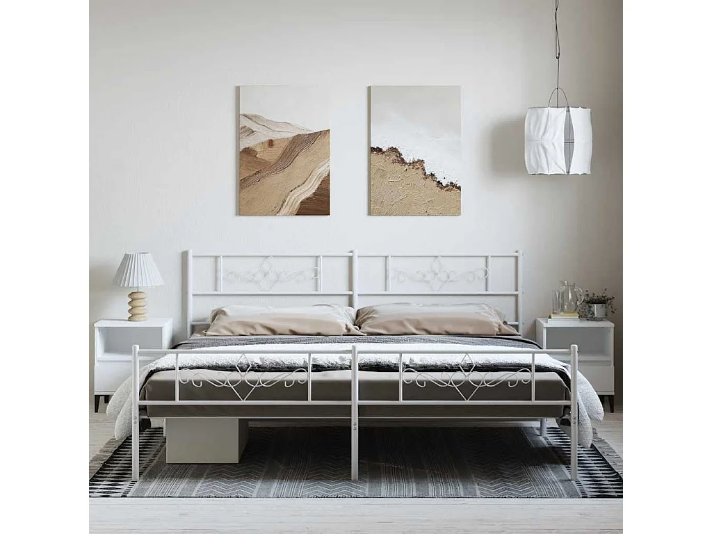 Lit double | Lit adulte | Cadre de lit métal et pied de lit blanc 183x213 cm