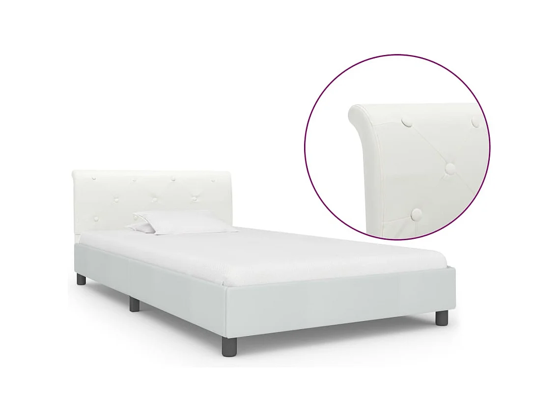 Letto per adulti | Letto singolo | Giroletto Bianco in Similpelle 90x200 cm