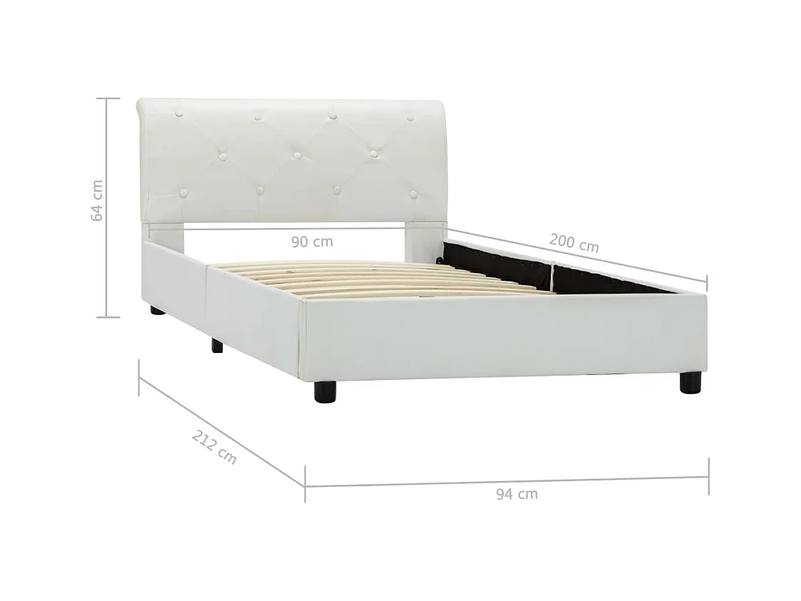 Letto per adulti | Letto singolo | Giroletto Bianco in Similpelle 90x200 cm