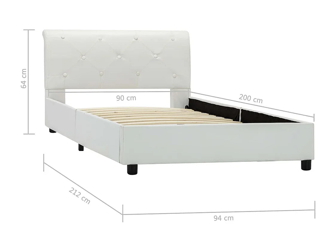 Letto per adulti | Letto singolo | Giroletto Bianco in Similpelle 90x200 cm