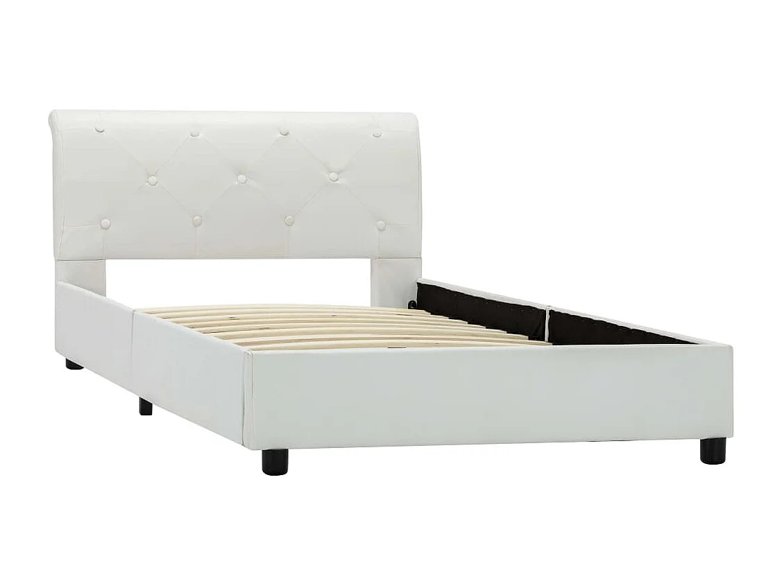 Lit simple | Lit adulte, enfant | Cadre de lit blanc similicuir 90x200 cm