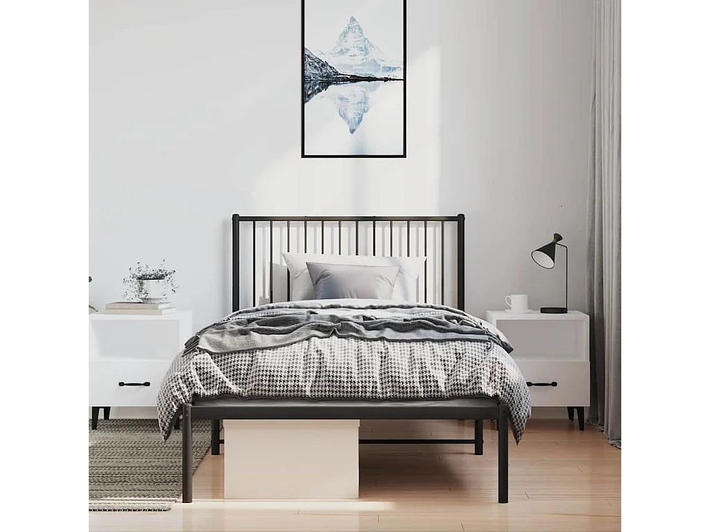 Lit simple | Lit adulte, enfant | Cadre de lit métal avec tête de lit noir 100x190cm