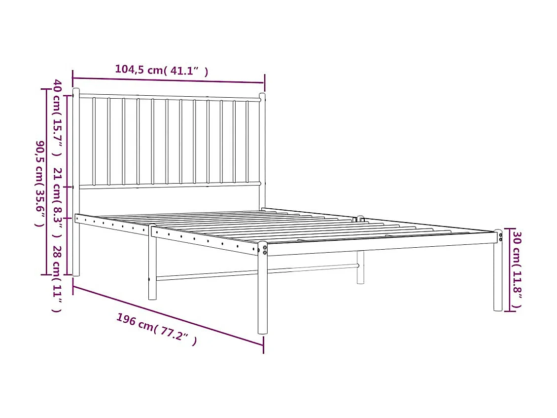 Lit simple | Lit adulte, enfant | Cadre de lit métal avec tête de lit noir 100x190cm