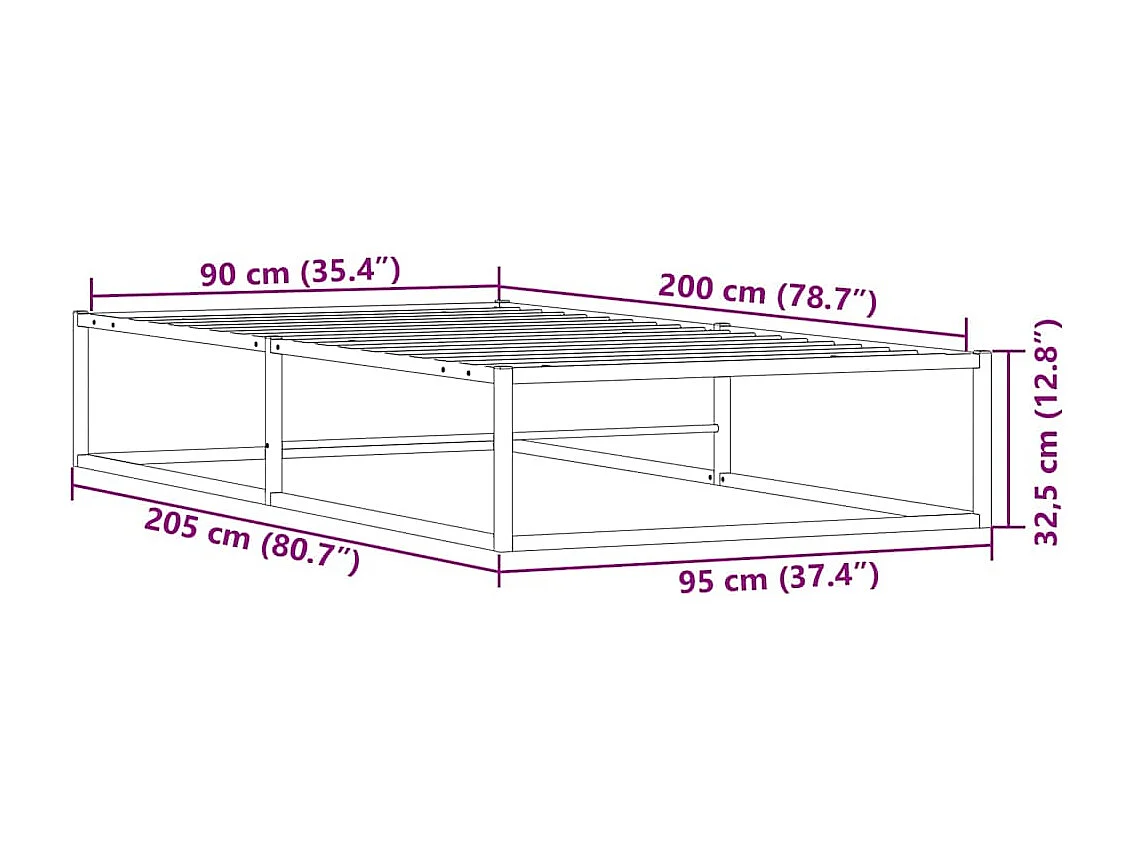 Letto per adulti | Letto singolo | Giroletto senza Materasso Bianco 90x200 cm in Metallo