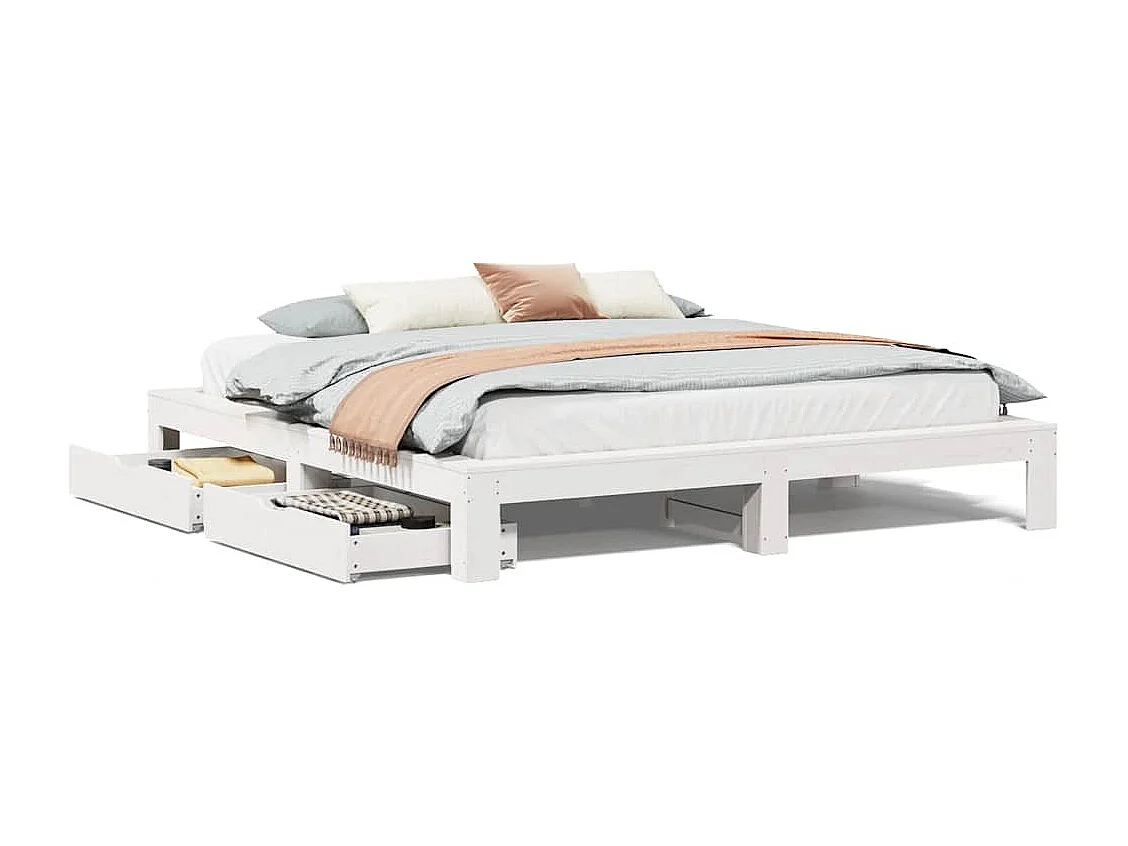 Letto per adulti | Letto matrimoniale | Giroletto senza Materasso Bianco 180x200 cm Legno Massello Pino