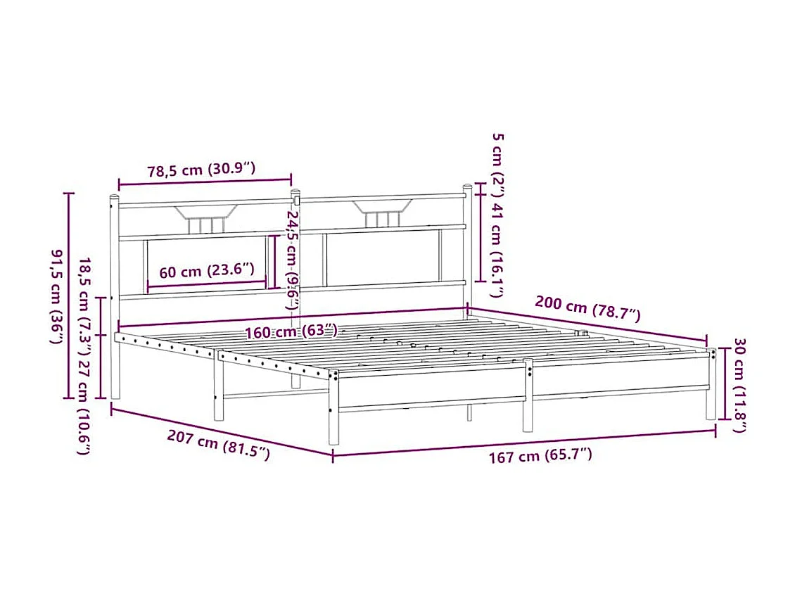 Letto per adulti | Letto matrimoniale | Giroletto senza Materasso Rovere Marrone 160x200 cm Truciolato