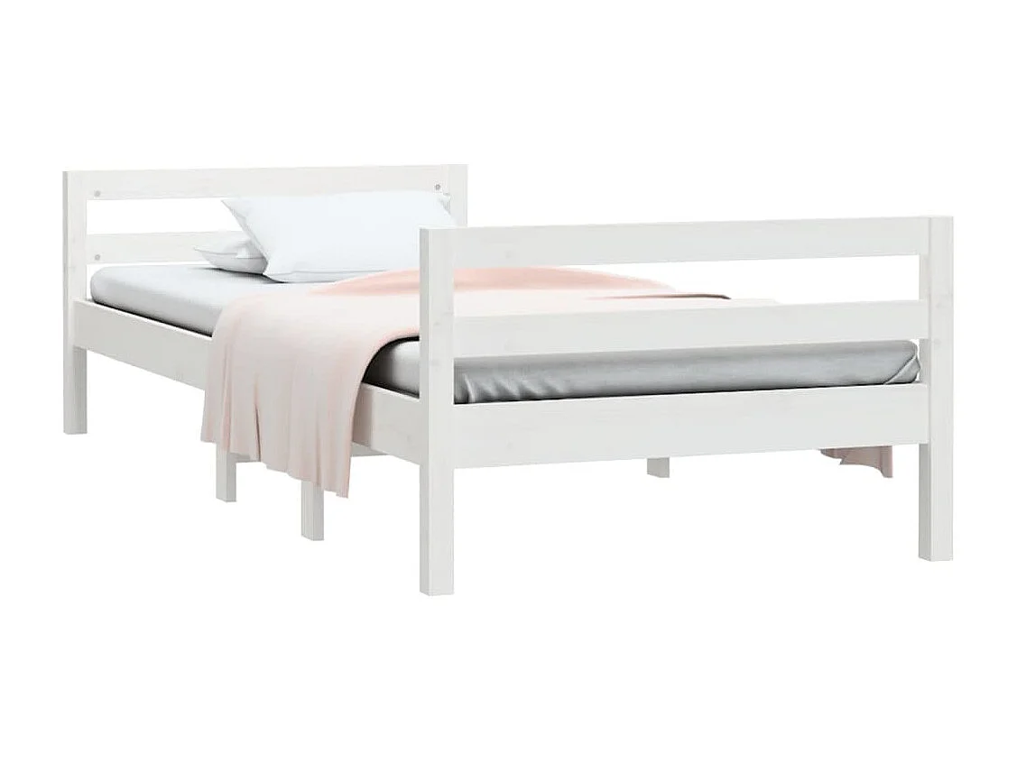 Lit simple | Lit adulte, enfant | Cadre de lit blanc 75x190 cm bois de pin massif