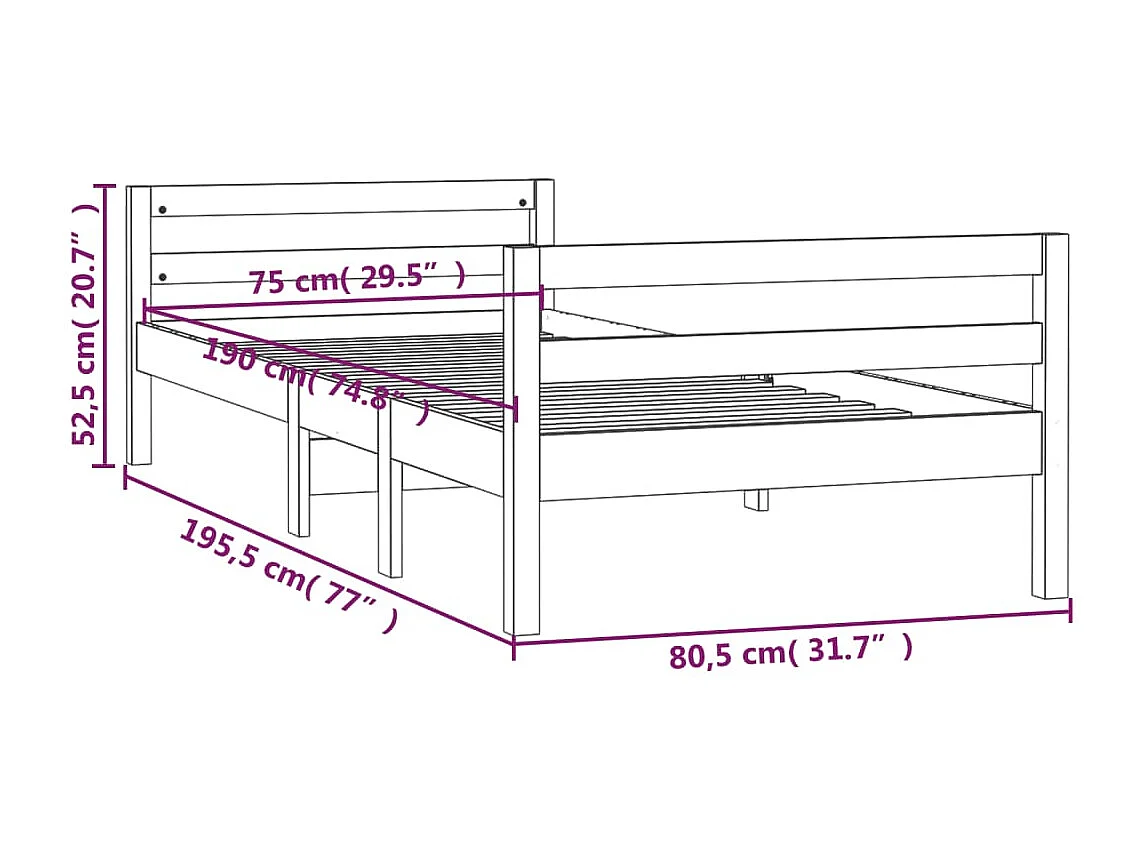 Lit simple | Lit adulte, enfant | Cadre de lit blanc 75x190 cm bois de pin massif