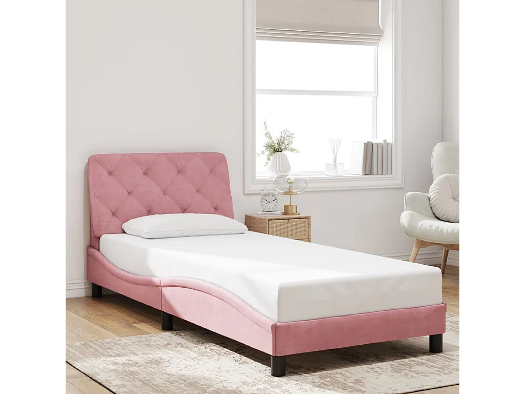Lit simple | Lit adulte, enfant | Cadre de lit rose 80x200 cm velours