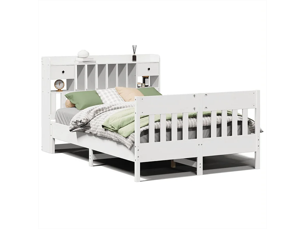 Lit double | Lit adulte | Cadre de lit blanc 140x190 cm bois de pin massif