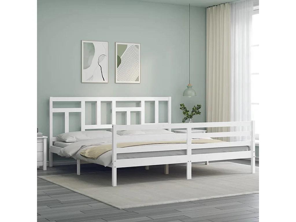 Lit double | Lit adulte | Cadre de lit blanc 200x200 cm bois massif