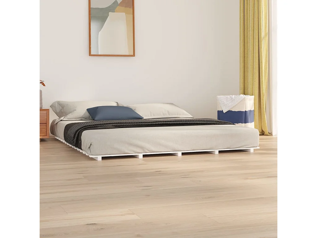Lit double | Lit adulte | Cadre de lit blanc 200x200 cm bois massif de pin