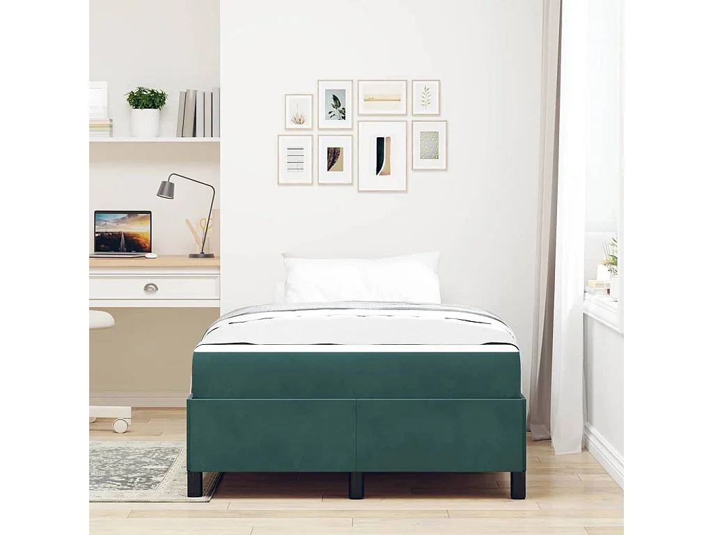 Lit simple | Lit adulte, enfant | Cadre de lit Vert foncé et blanc 120x190 cm Velours